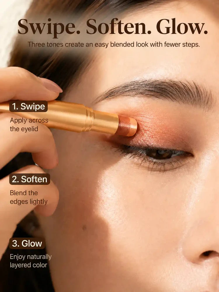 3-Color Eyeshadow Stick - One-Swipe Shimmer Glow For Effortless Eye Makeup