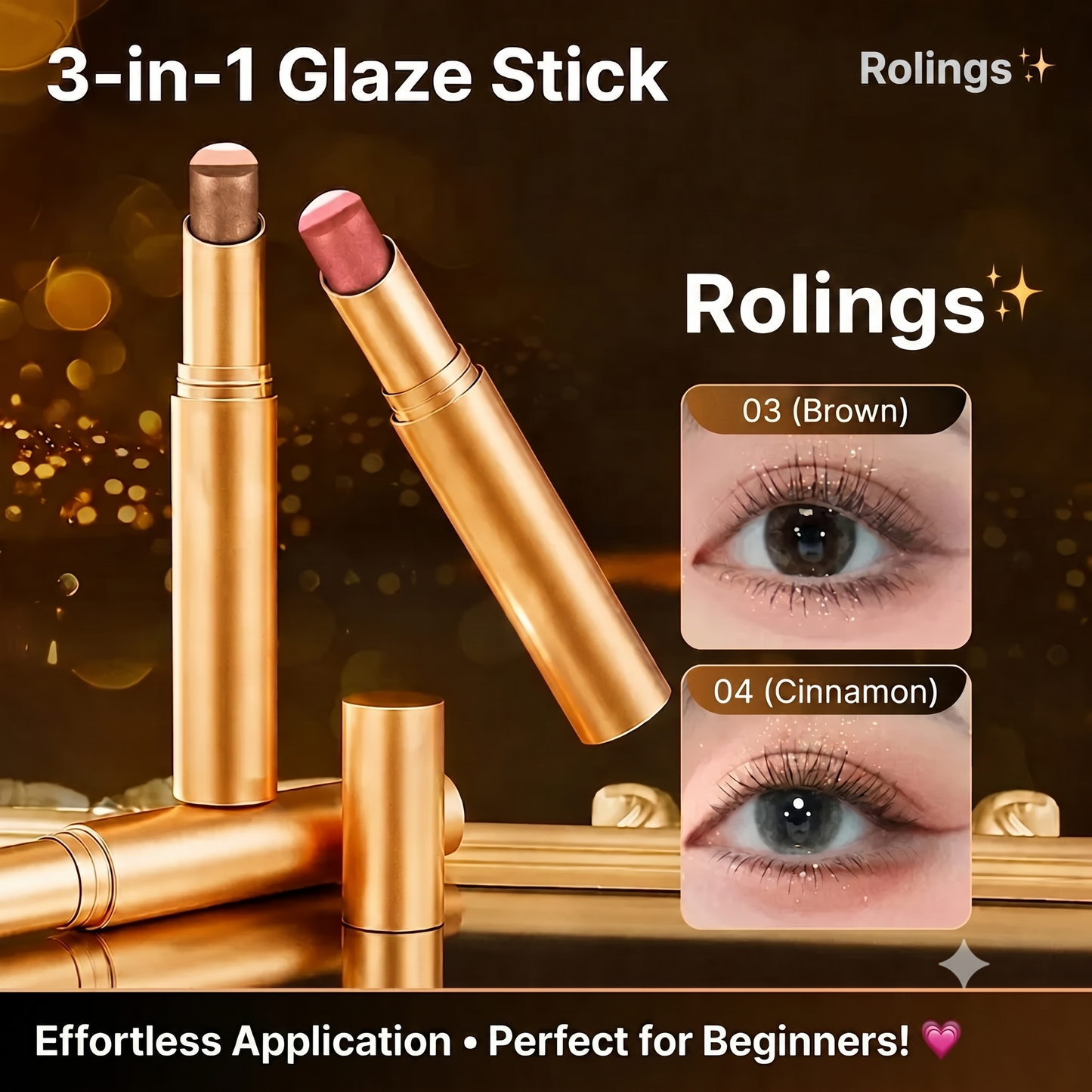 3-Color Eyeshadow Stick - One-Swipe Shimmer Glow For Effortless Eye Makeup