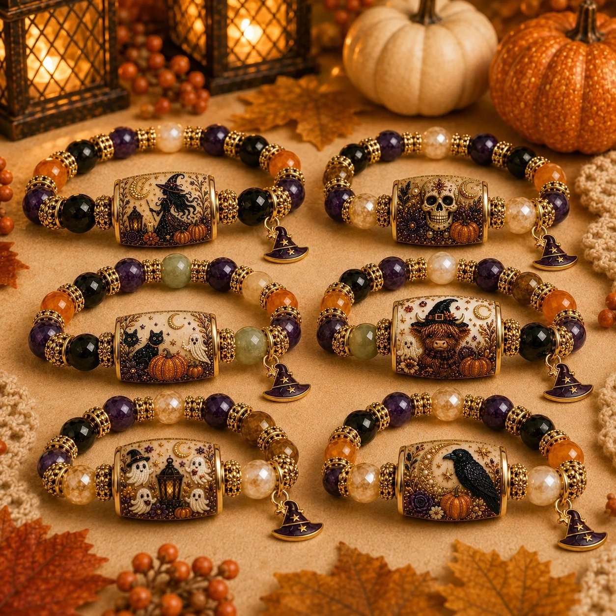 🎃 Limited Edition Halloween Beaded Bracelet Set | Spooky Cute Gift Jewelry